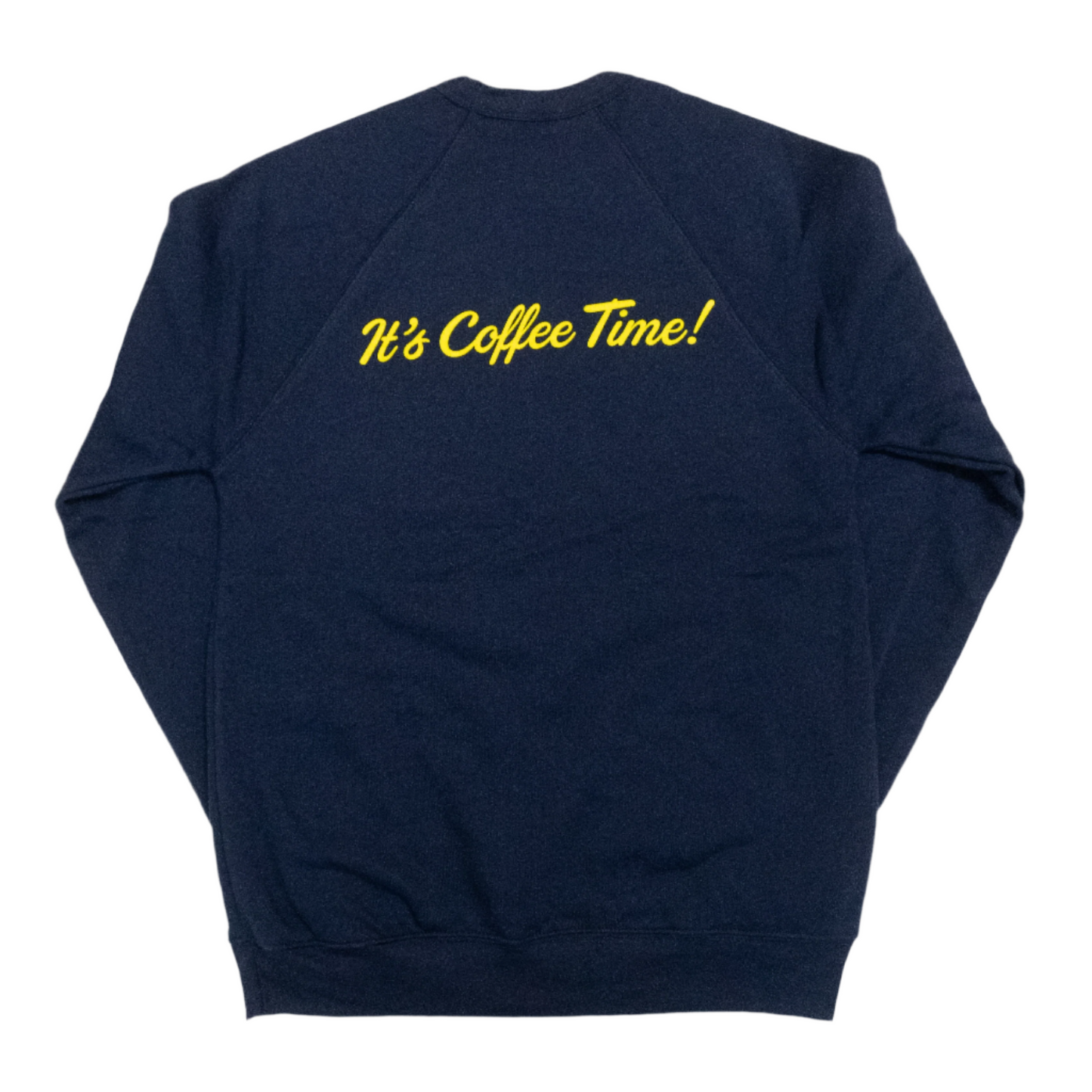 French Truck Coffee navy blue crewneck sweatshirt featuring a yellow illustration of the iconic Citroën truck and the text 'French Truck Coffee' on the front.